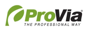 Logo for ProVia, featuring a stylized green leaf design next to the text "ProVia" in green and black. Below it, the slogan "THE PROFESSIONAL WAY" is written in black capital letters, capturing the essence of roof repair expertise in New Castle County.